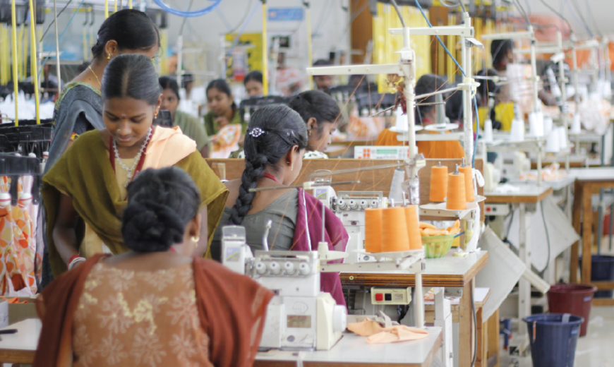 Workers at their sewing stations